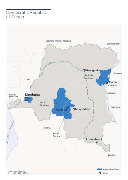 Karte des HI-Einsatzes in der Demokratischen Republik Kongo