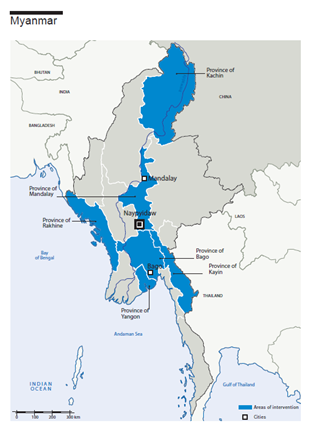 Karte des HI-Einsatzes in Myanmar
